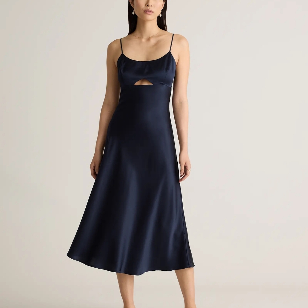 NWT Quince 100% Washable Silk Cutout Midi Slip Dress S